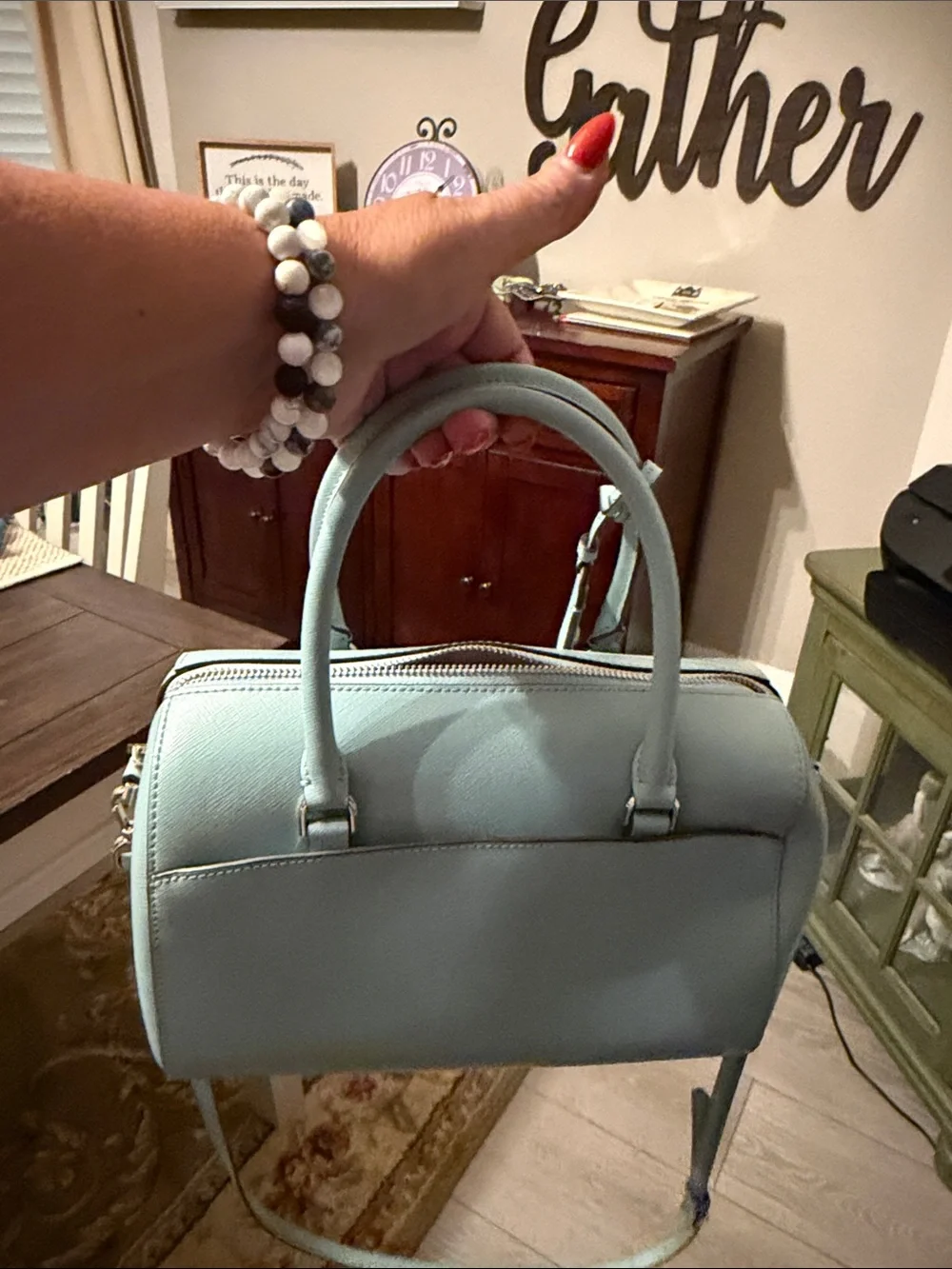Kate Spade Devyn Medium Duffel Bag in the color Frosted Spearmint, featuring